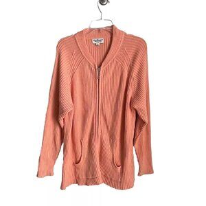 Norm Thompson Orange Full Zip Ribbed Cardigan Sweater